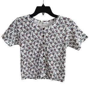 Lauren Brooke | Vintage 90s Dainty Floral Ribbed Button-Front Tee T-Shirt Small